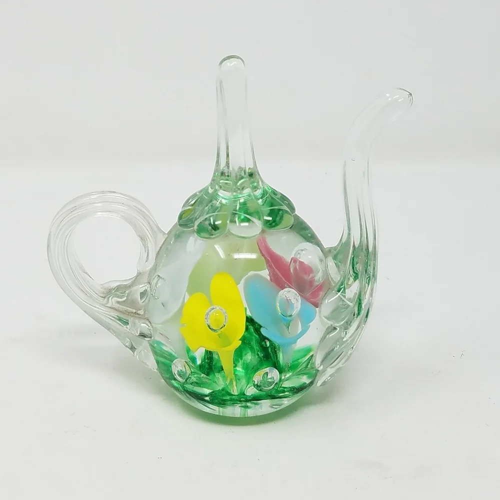 Vtg Joe St Clair‎ clear Studio Art Glass teapot paperweight ring holder vanity
